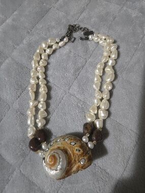 Handcrafted Cream Pearl and Shell Statement Necklace